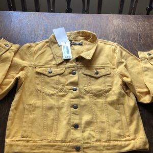 NWT boohoo blue yellow denim jacket size US10
